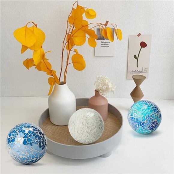Decorative Ball Set, 6PCS 2.4 Inches Mosaic Glass Orbs Centerpiece Balls Glass - Picture 6 of 6